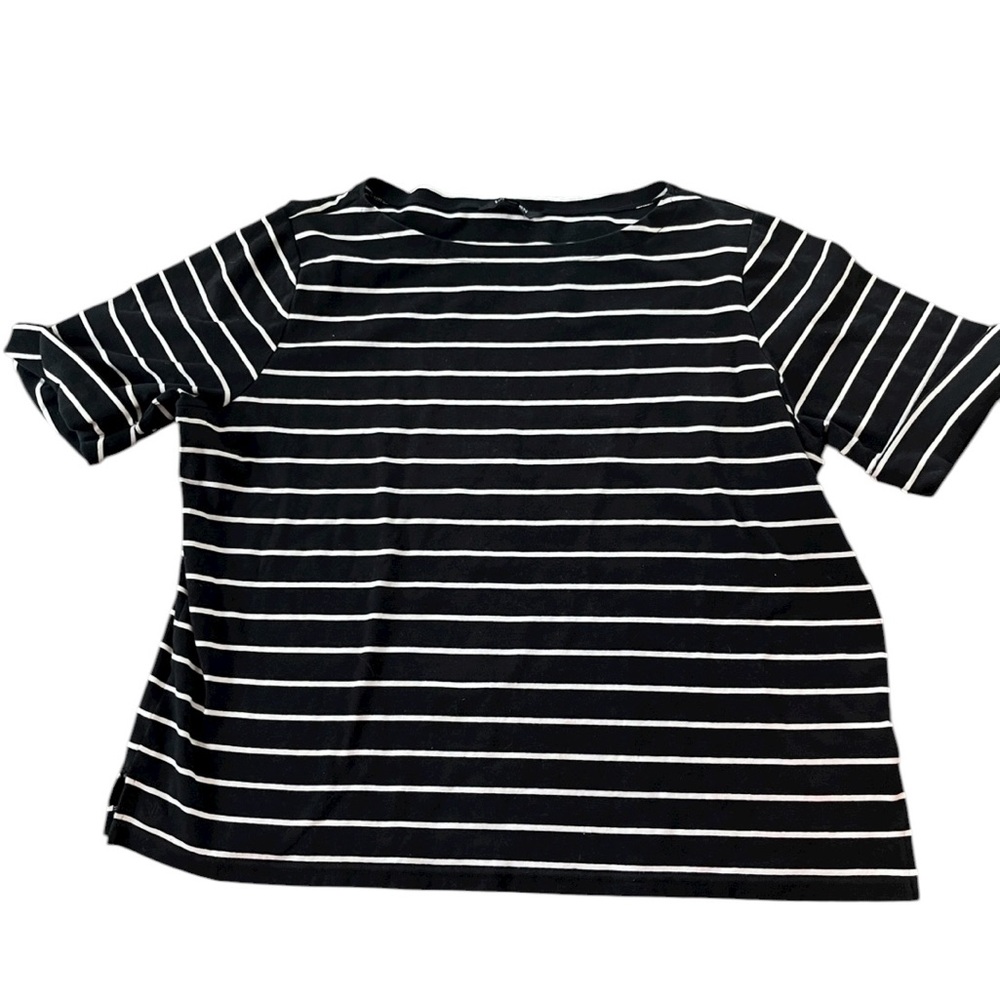 Lauren Ralph Lauren Womens Black White Striped Boat Neck Top Size 3X Plus